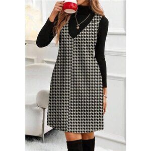 Houndstooth V-Neck Sleeveless Mini Dress